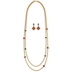 Algerian Cluster Double-Strand Station Necklace And Drop Earrings Set