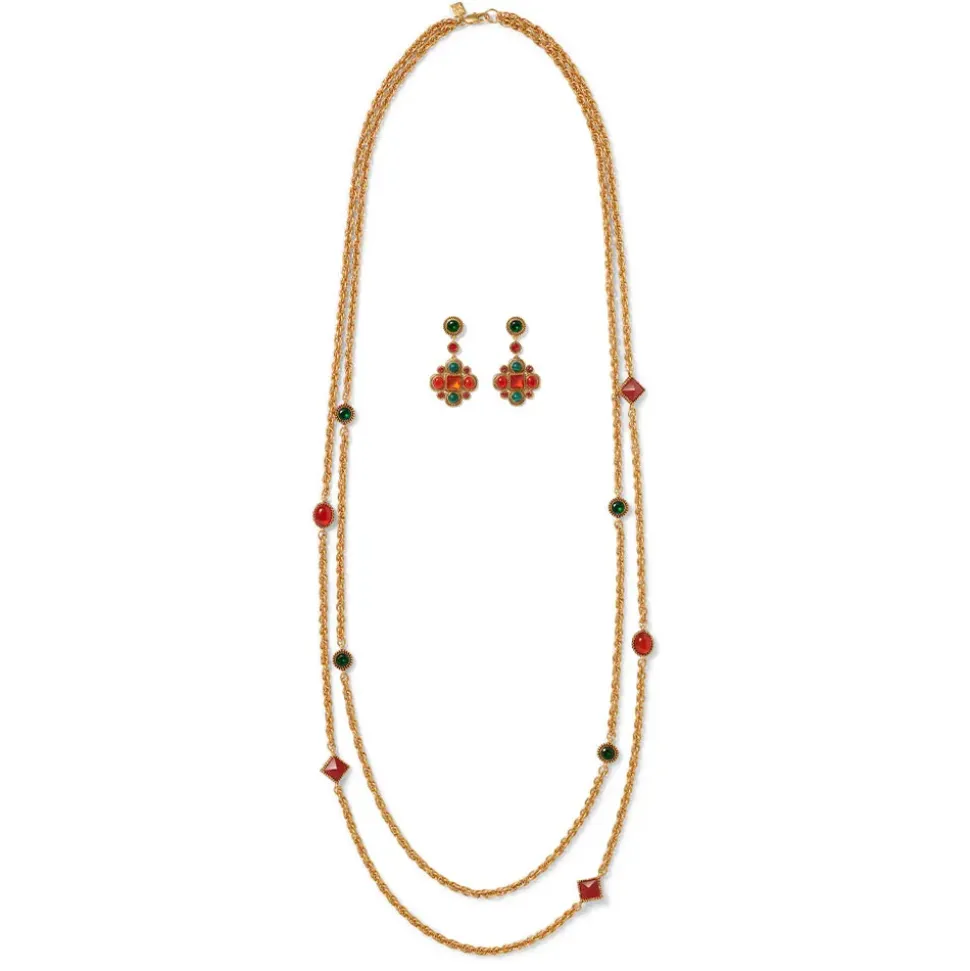 Algerian Cluster Double-Strand Station Necklace And Drop Earrings Set