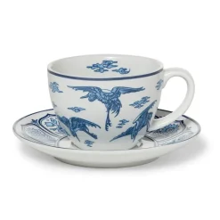 Blue & White Cranes Teacup And Saucer