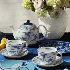 Blue & White Cranes Teacup And Saucer