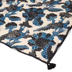 Blue & White Stylized Birds Oversize Oblong Scarf