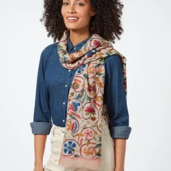 British Flowering Vines Embroidered Oblong Scarf