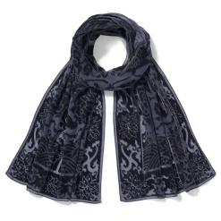 Chinese Phoenixes And Peonies Oblong Velvet Burnout Scarf