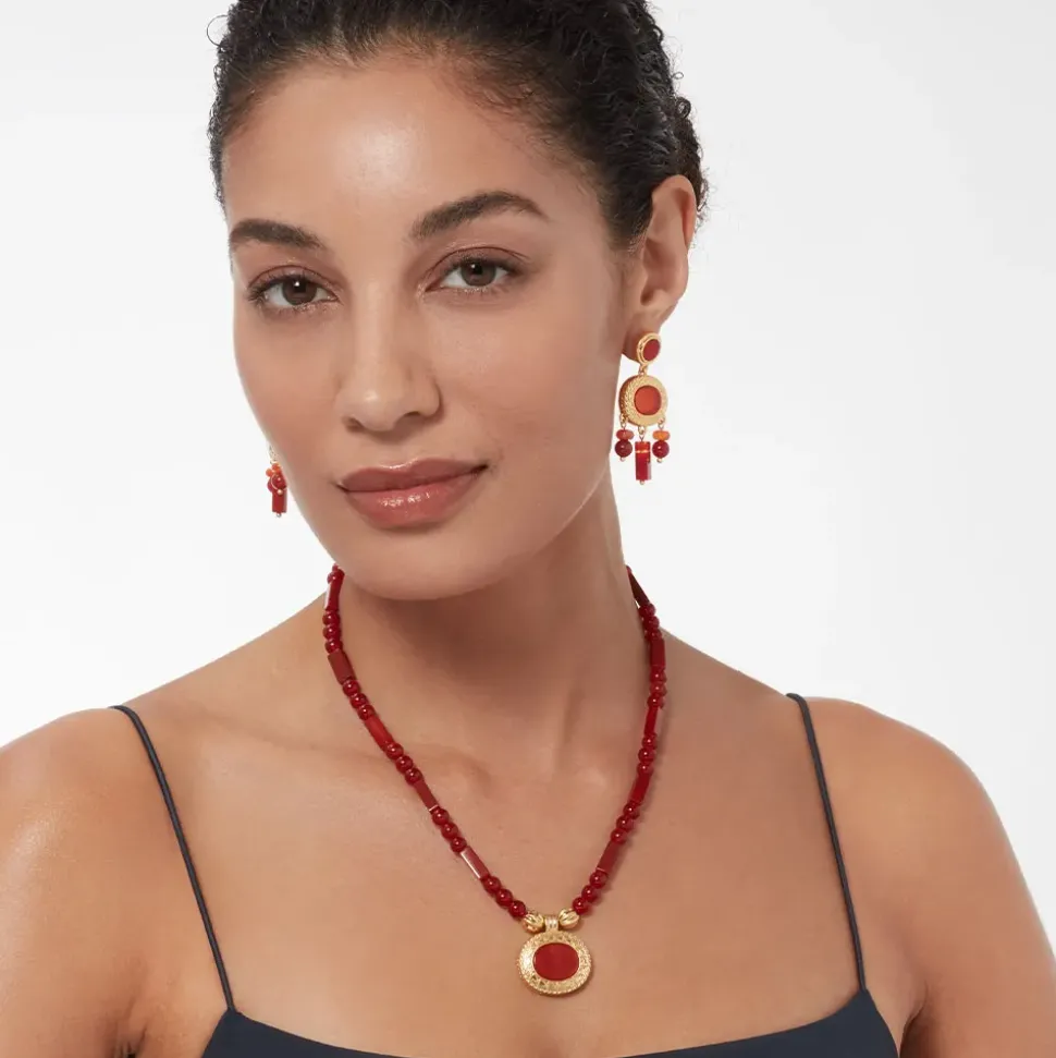 Classical Carnelian Pendant Necklace And Chandelier Earrings Set