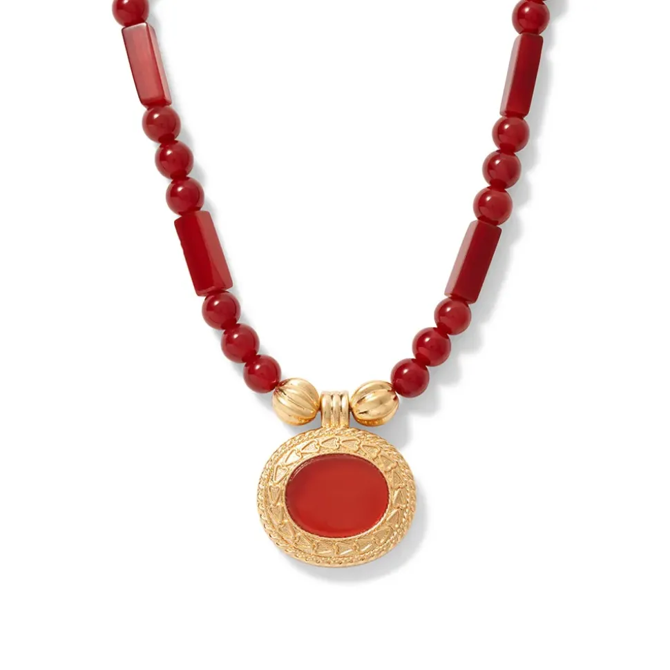 Classical Carnelian Pendant Necklace And Chandelier Earrings Set
