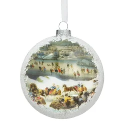 Currier & Ives Central Park In Winter Glitter And Glass Disc Ornament