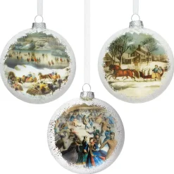 Currier & Ives Snowscapes Glass Disc Ornament Set