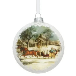 Currier & Ives Snowscapes Glass Disc Ornament Set