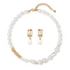 Cypriot Twist Pearl Necklace And Triple-Hoop Earrings Set