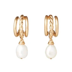 Cypriot Twist Pearl Necklace And Triple-Hoop Earrings Set