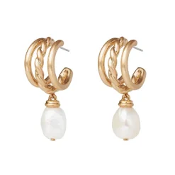 Cypriot Twist Pearl Triple-Hoop Earrings