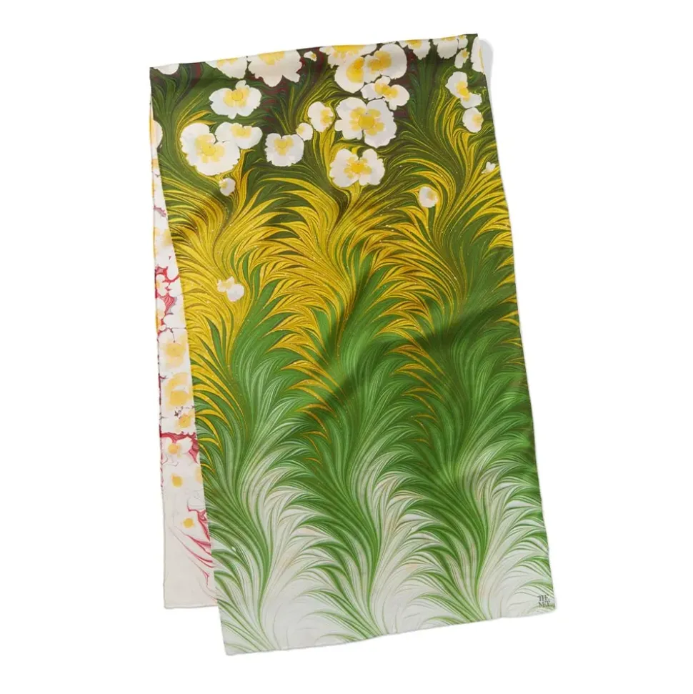 Daisy Garden Marbled Paper Oblong Silk Scarf
