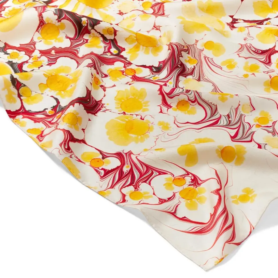 Daisy Garden Marbled Paper Oblong Silk Scarf