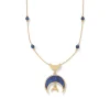 Fatimid Lapis Crescent Long Beaded Chain Pendant Necklace