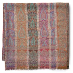 French Paisley Striped Oversize Wool-Blend Shawl