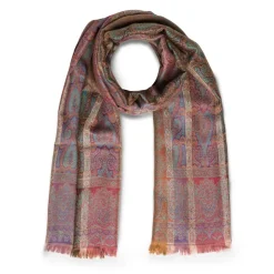 French Paisley Striped Oversize Wool-Blend Shawl