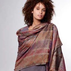 French Paisley Striped Oversize Wool-Blend Shawl