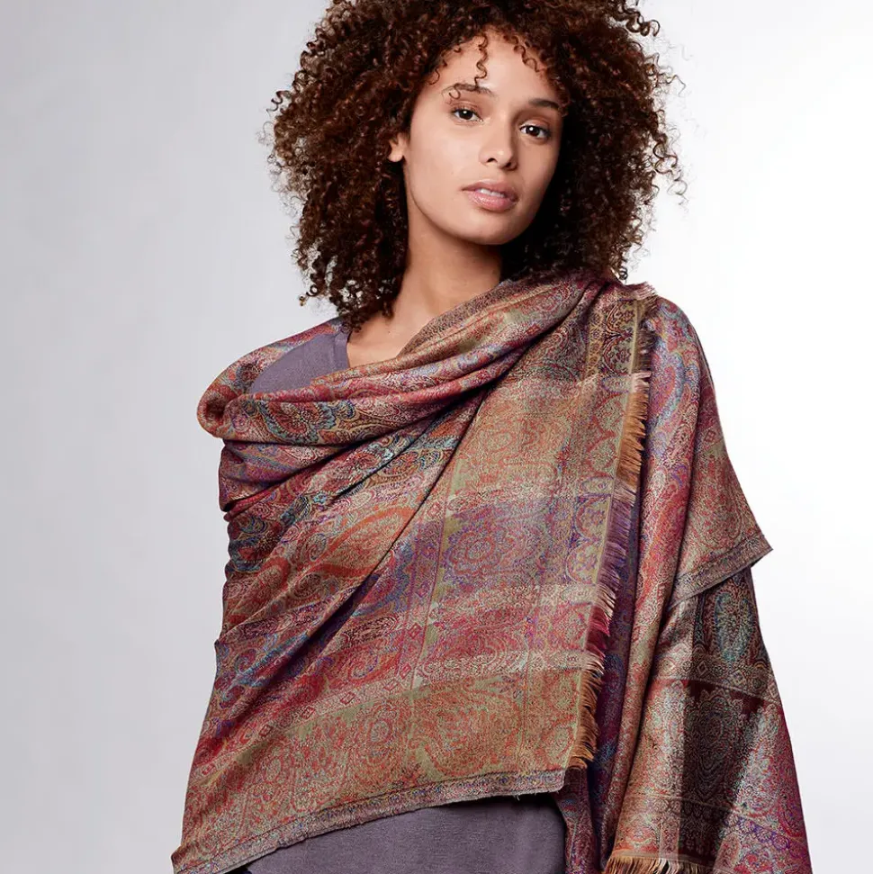French Paisley Striped Oversize Wool-Blend Shawl