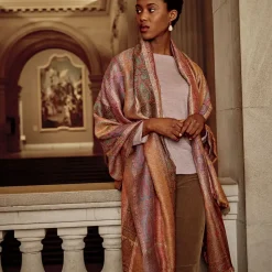 French Paisley Striped Oversize Wool-Blend Shawl