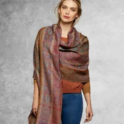 French Paisley Striped Oversize Wool-Blend Shawl