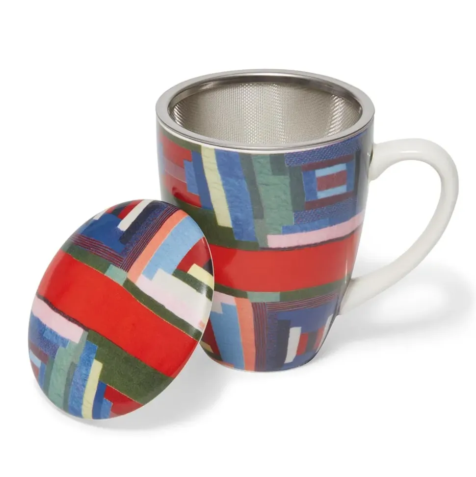 Gee'S Bend Pettway Quilt Design Covered Mug With Tea Infuser
