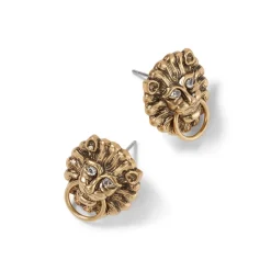 German Lion Door Knocker Stud Earrings