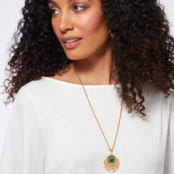 Gilded Age Peacock Feather Large Pendant Necklace