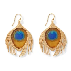 Gilded Age Peacock Feather Large Drop Earrings