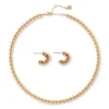 Golden Disc Necklace And Huggie Earrings Set