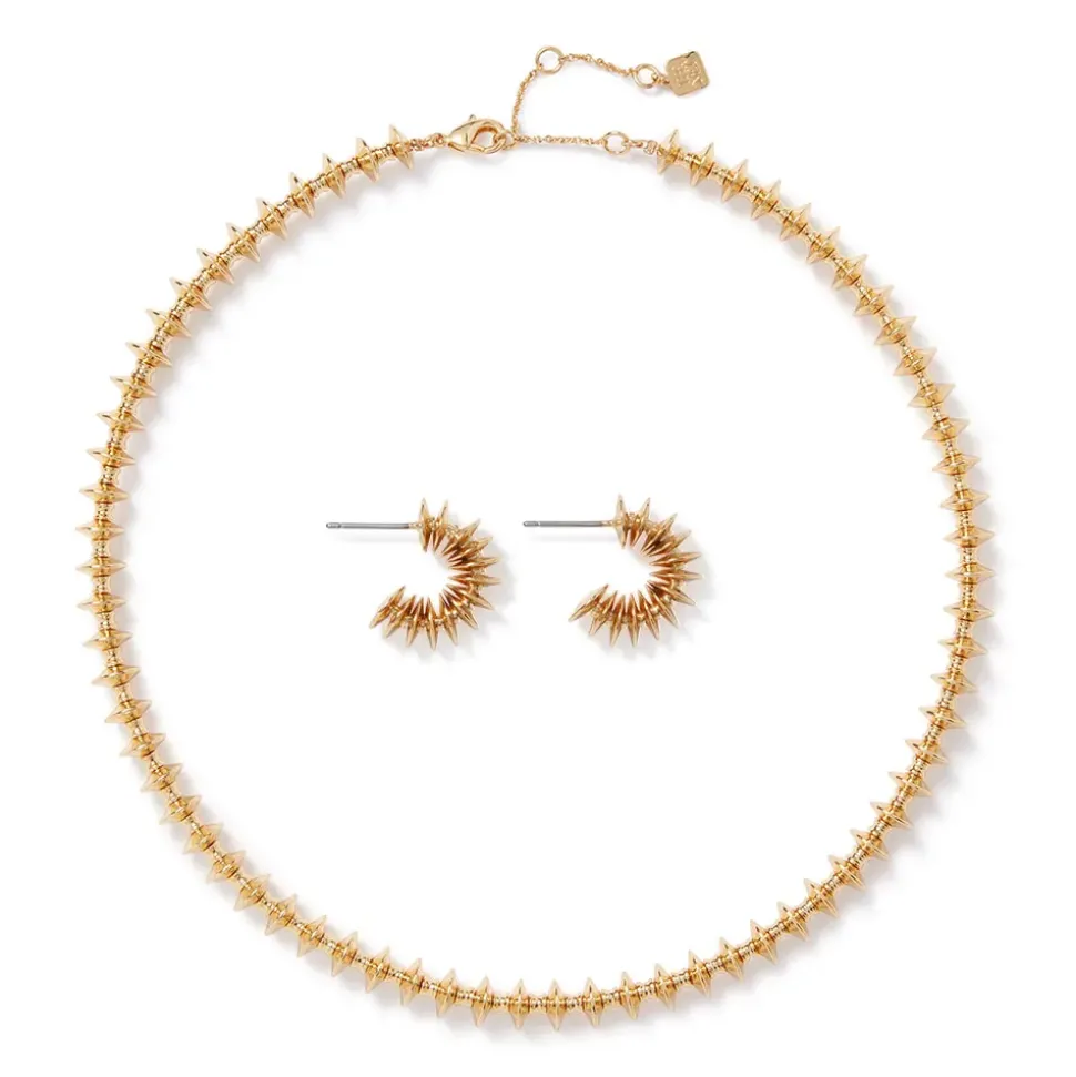 Golden Disc Necklace And Huggie Earrings Set