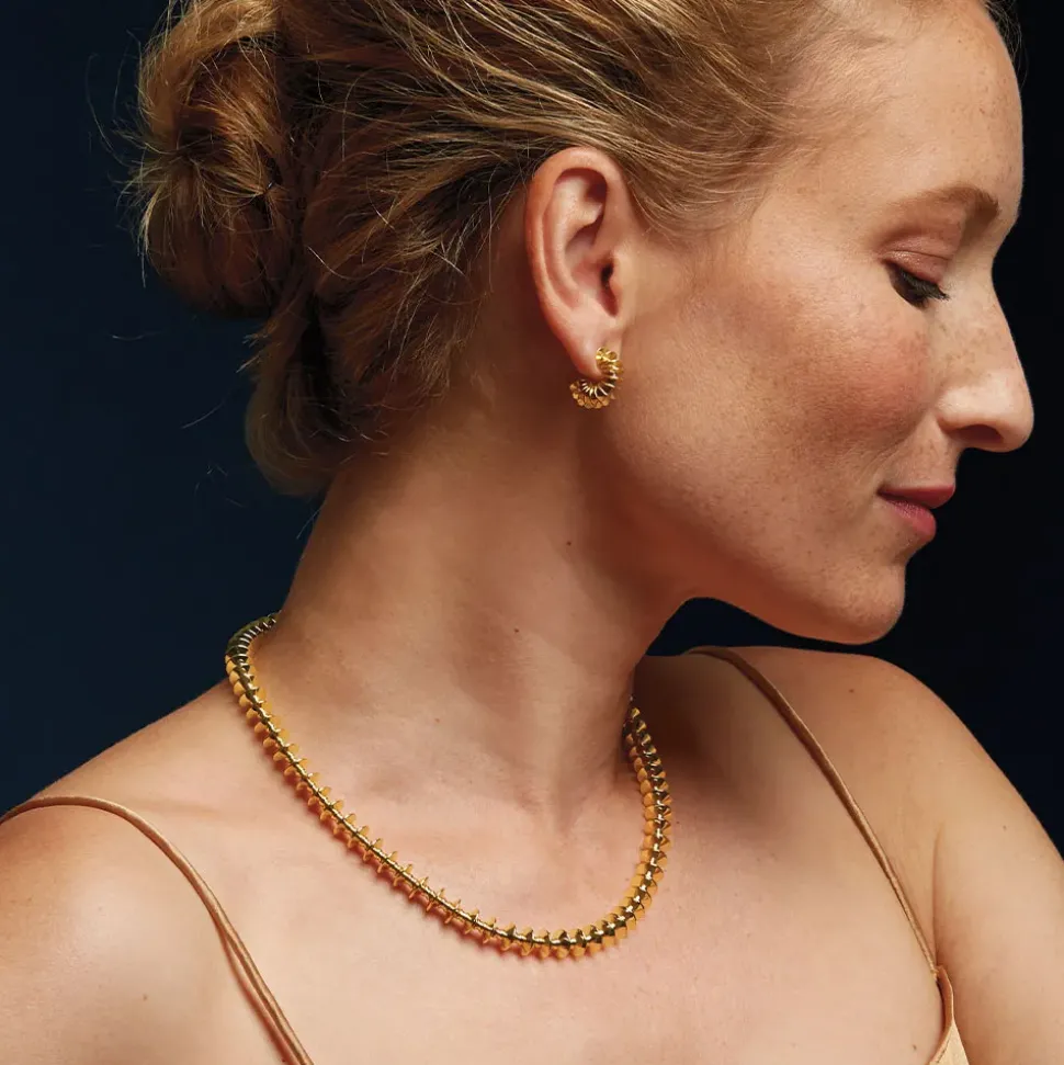 Golden Disc Necklace And Huggie Earrings Set