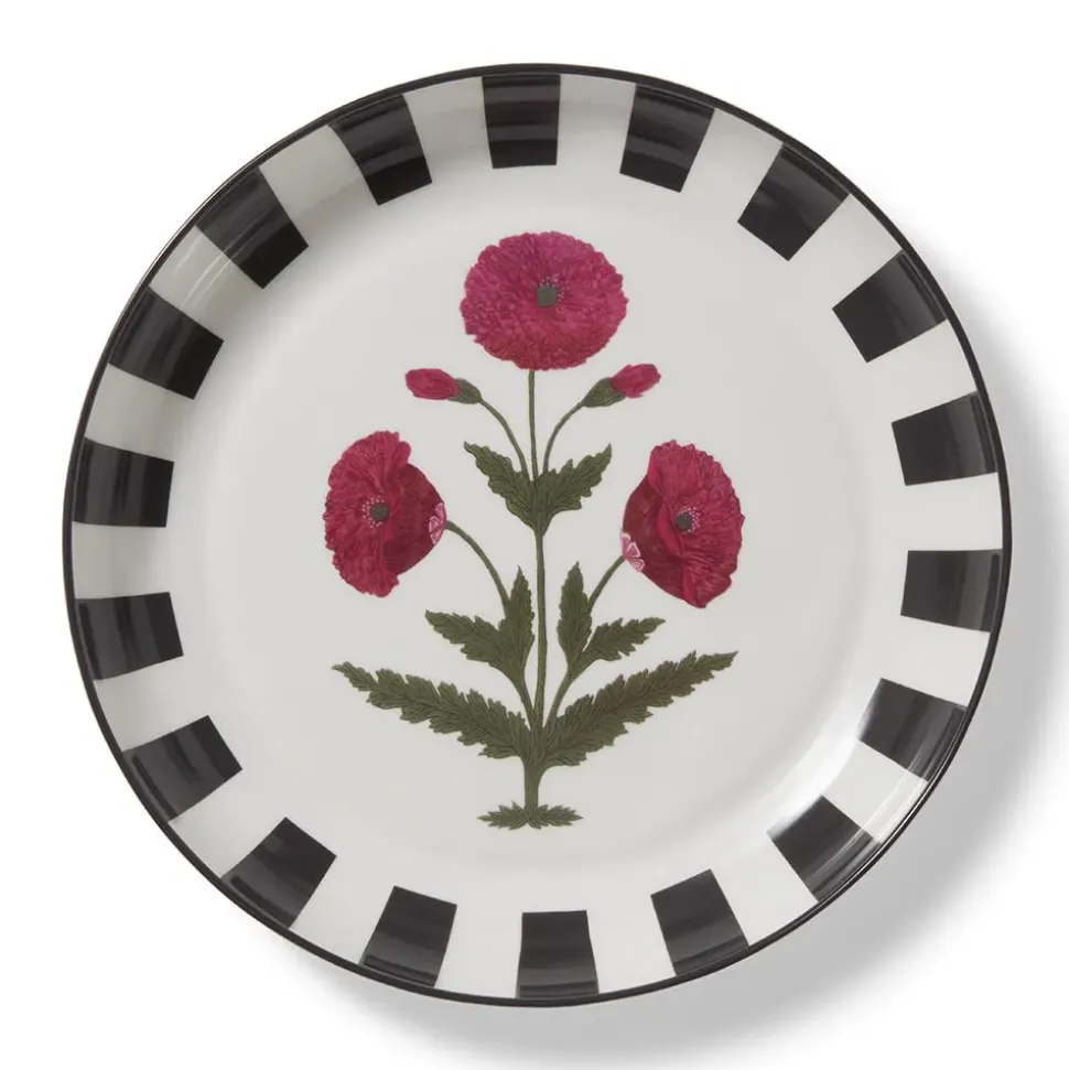Good Earth Blooming Poppies Bordered Round Serving Dish