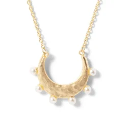 Hammered Crescent Pearl Pendant Necklace