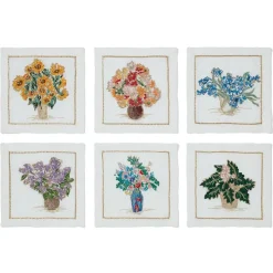 Kim Seybert Embroidered Bouquets Linen Cocktail Napkin Set
