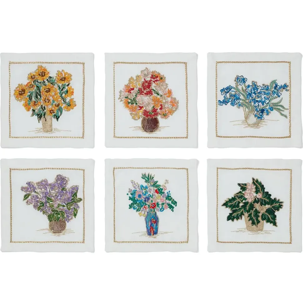 Kim Seybert Embroidered Bouquets Linen Cocktail Napkin Set