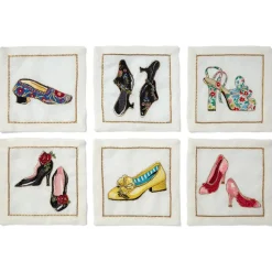 Kim Seybert Embroidered Shoes Linen Cocktail Napkin Set