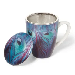 Louis C. Tiffany Peacock Feather Covered Mug With Tea Infuser