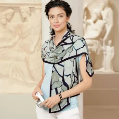 Louis C. Tiffany White Magnolia Oblong Silk Scarf