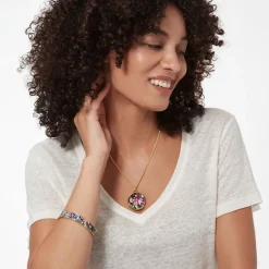 Magnolias And Irises Enamel Pendant Necklace