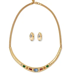 Medieval Stone Collar Necklace And Hoop Earrings Set