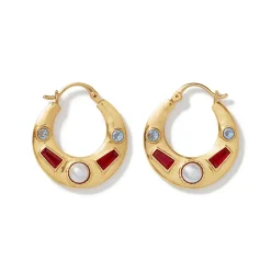 Medieval Stone Crescent Hoop Earrings