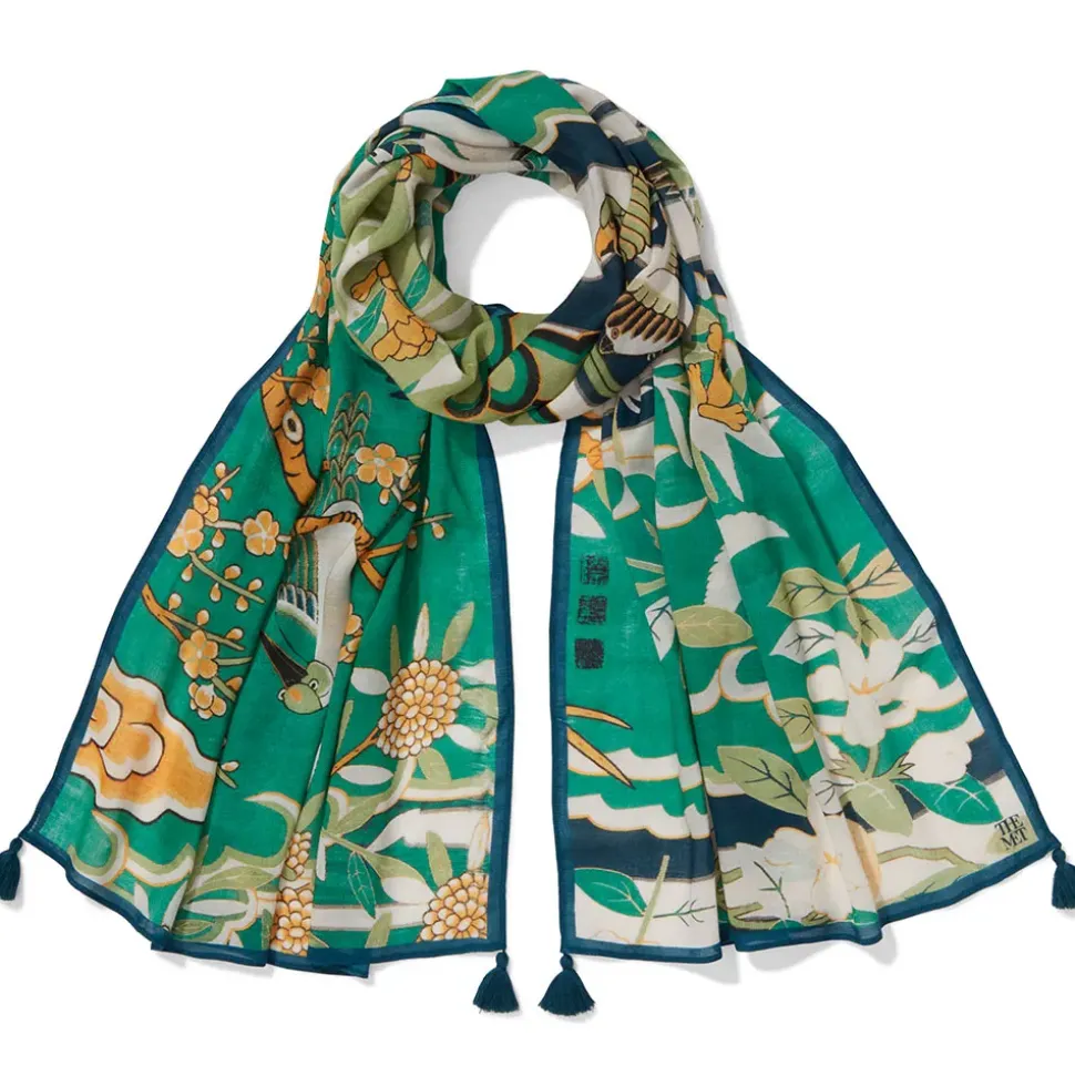 Ming Birds And Flowering Branches Oversize Oblong Scarf