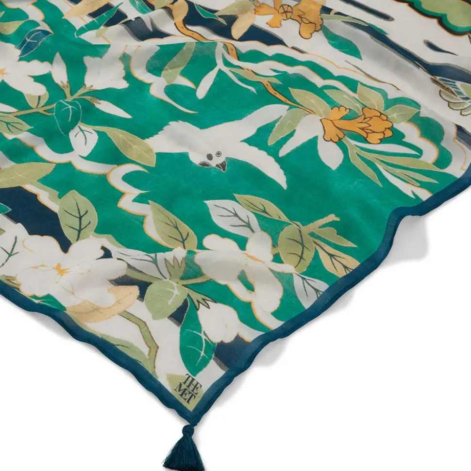 Ming Birds And Flowering Branches Oversize Oblong Scarf