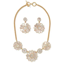 Mother-Of-Pearl Mosaic Statement Necklace And Earrings Set