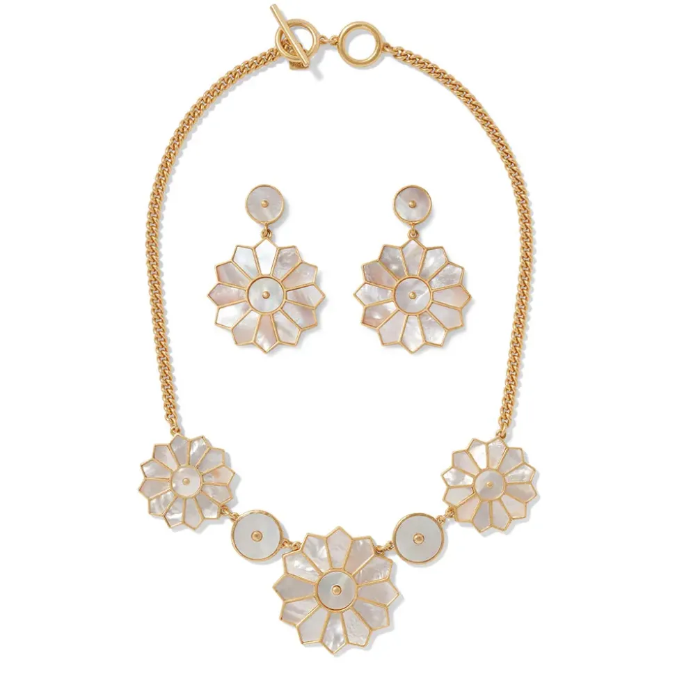 Mother-Of-Pearl Mosaic Statement Necklace And Earrings Set