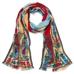 Paisley Border Striped Oblong Wool Scarf