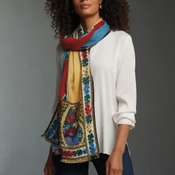 Paisley Border Striped Oblong Wool Scarf