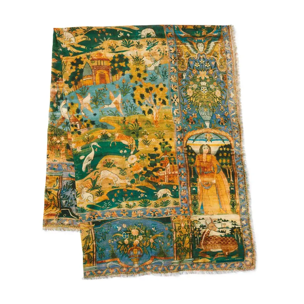 Persian Pictorial Textile Oversize Oblong Scarf