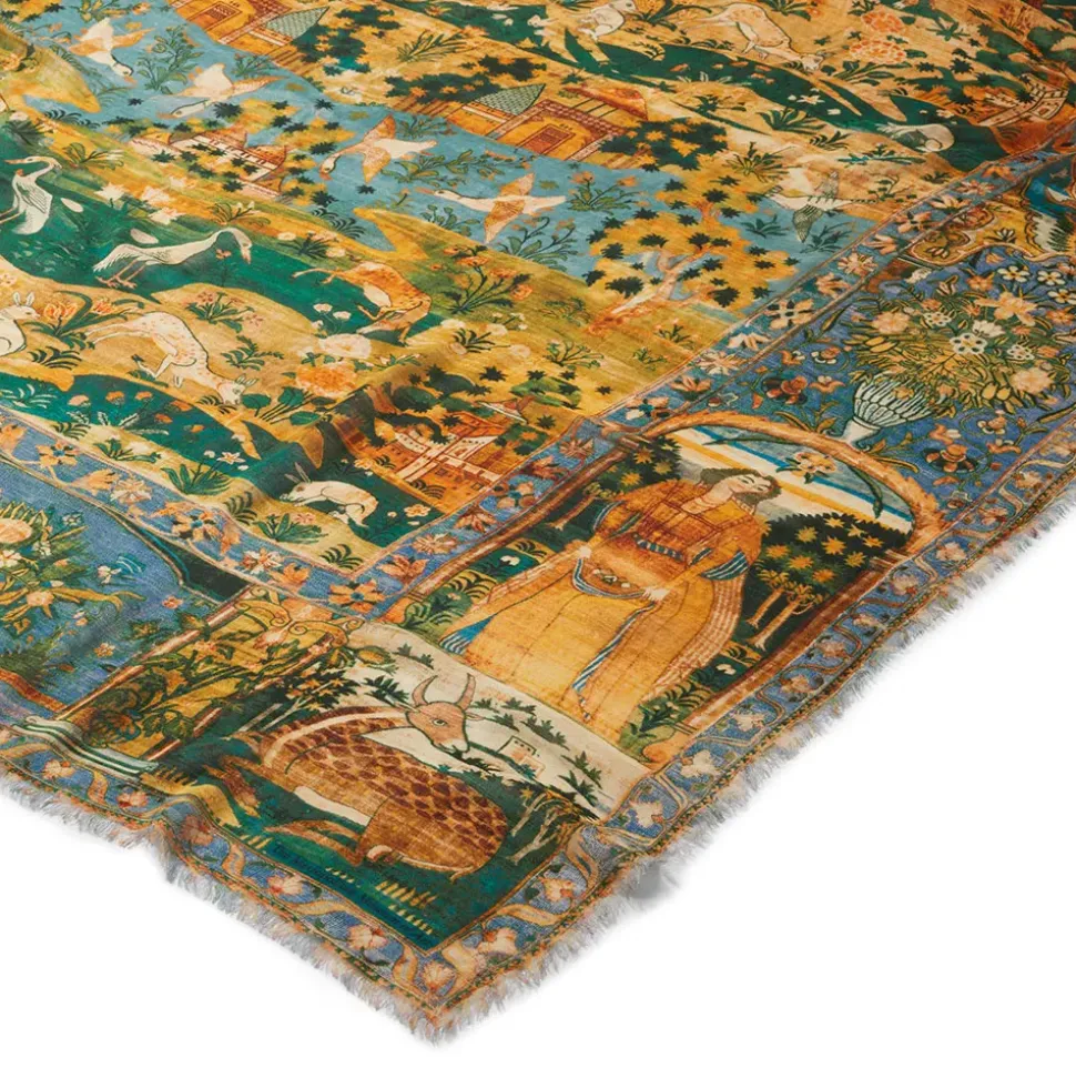 Persian Pictorial Textile Oversize Oblong Scarf