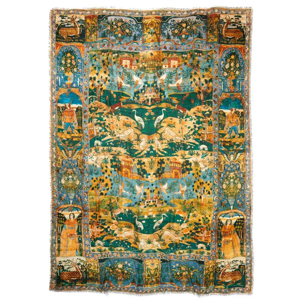 Persian Pictorial Textile Oversize Oblong Scarf